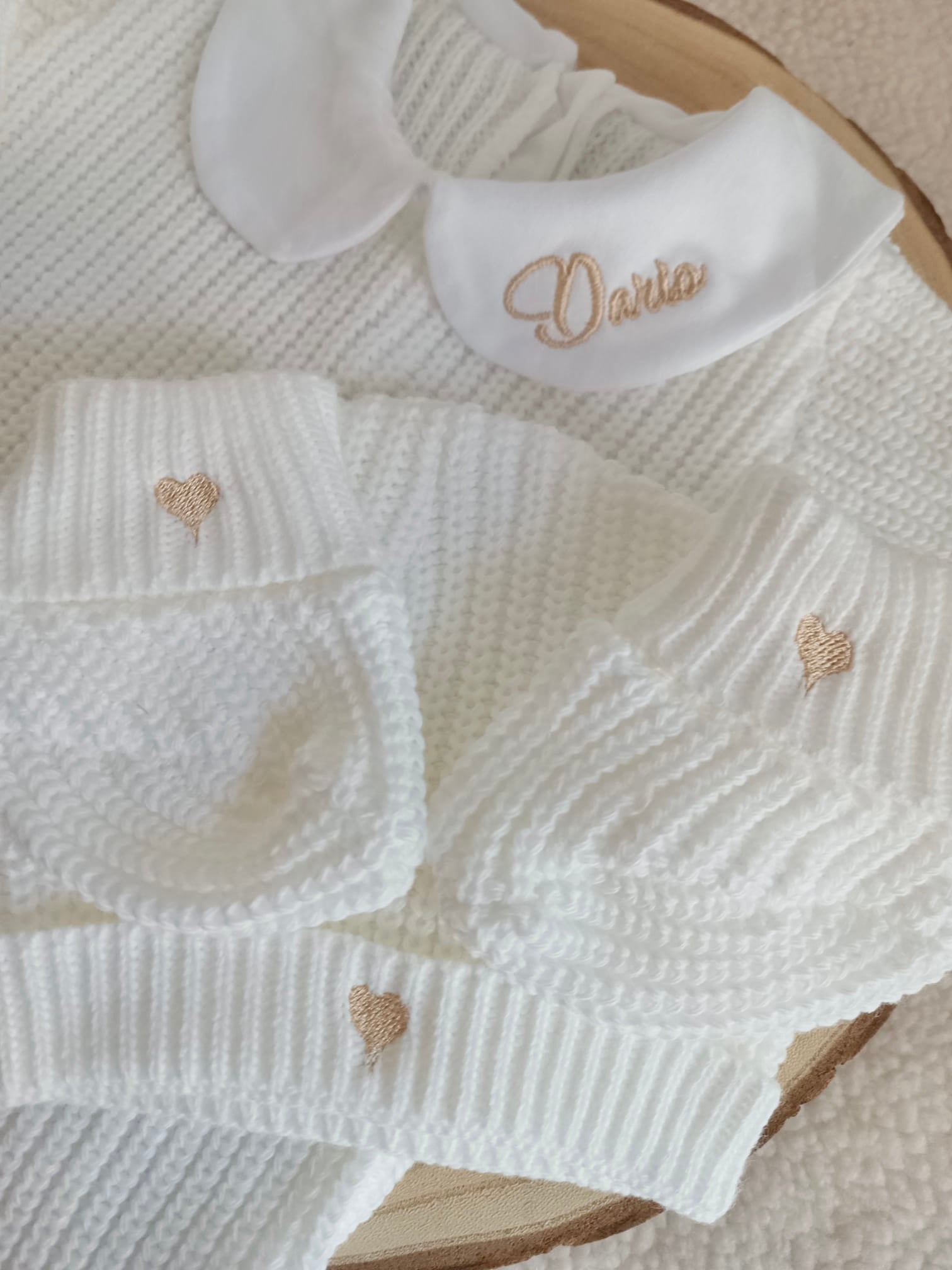 Combinaison maille blanc avec col blanc - 0/3 mois - personnalisable