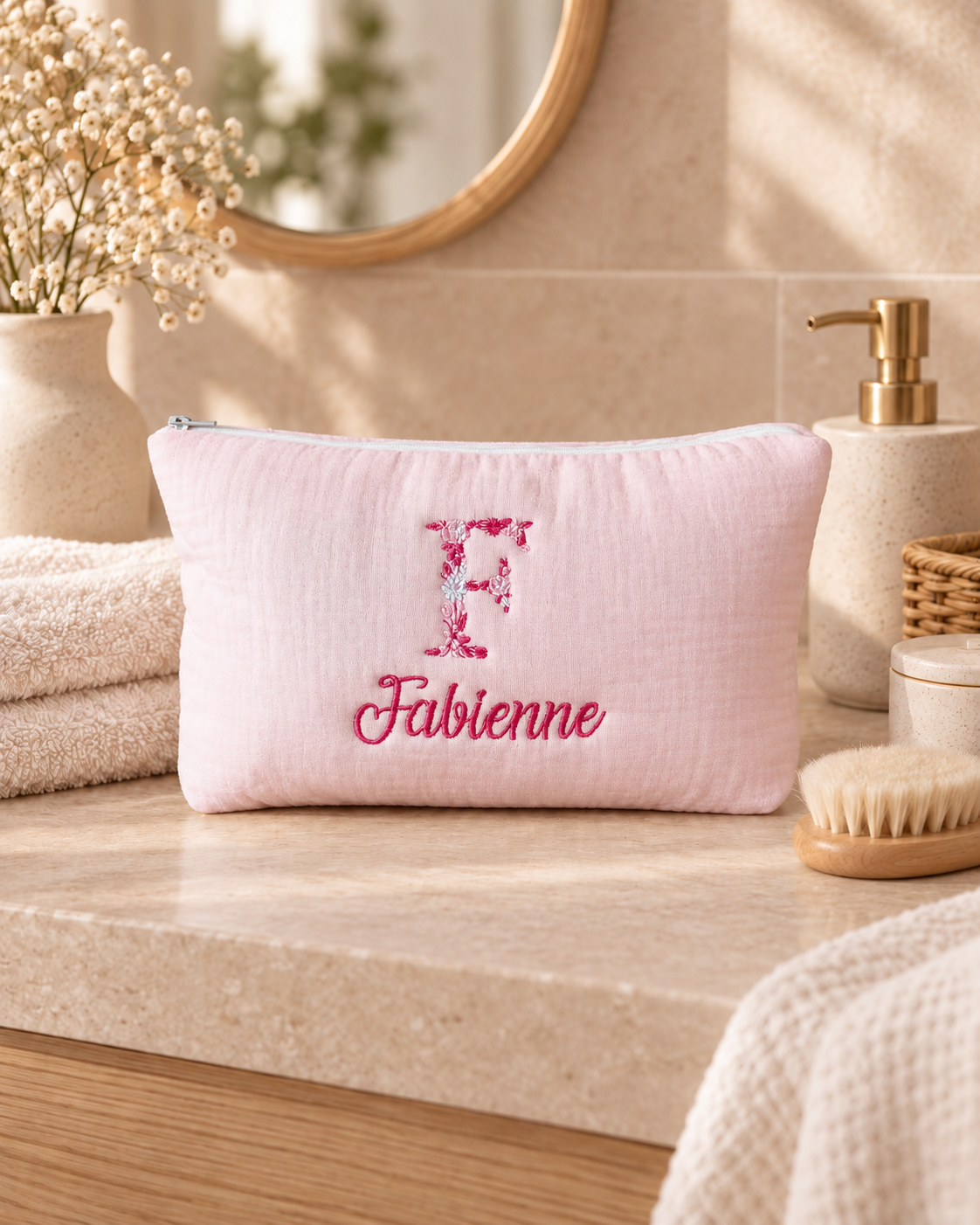 Trousse personnalisée bébé en gaze de coton