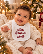 Bavoir bébé brodé – Mon premier Noël 2026