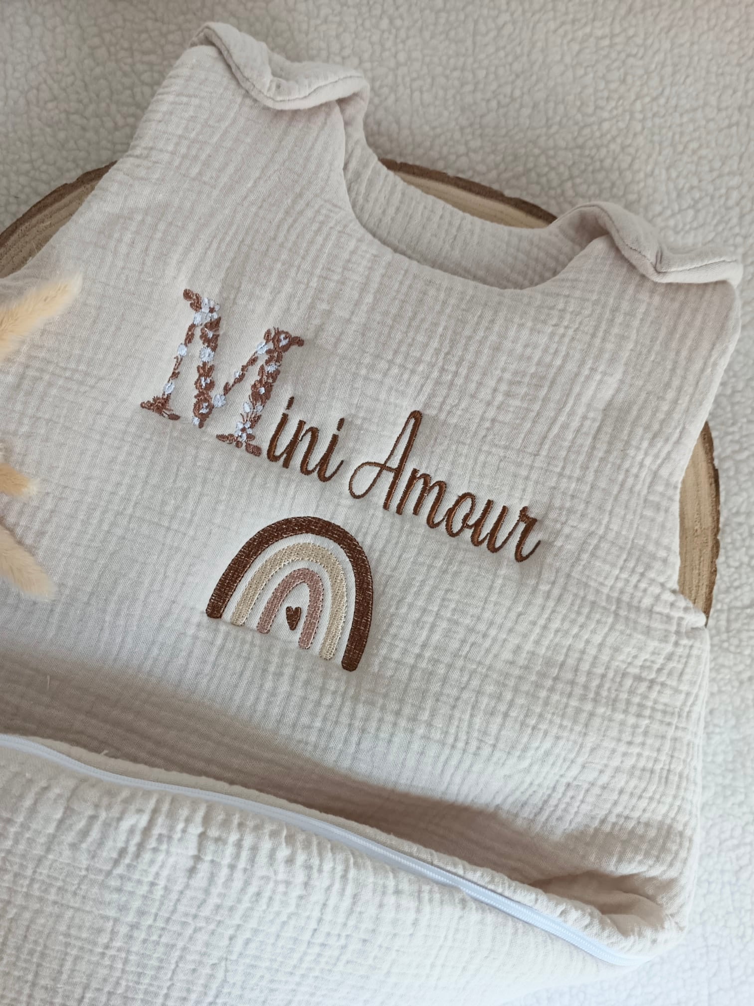 Gigoteuse molletonnée en gaze de coton beige 0/6mois ou 6/24 mois