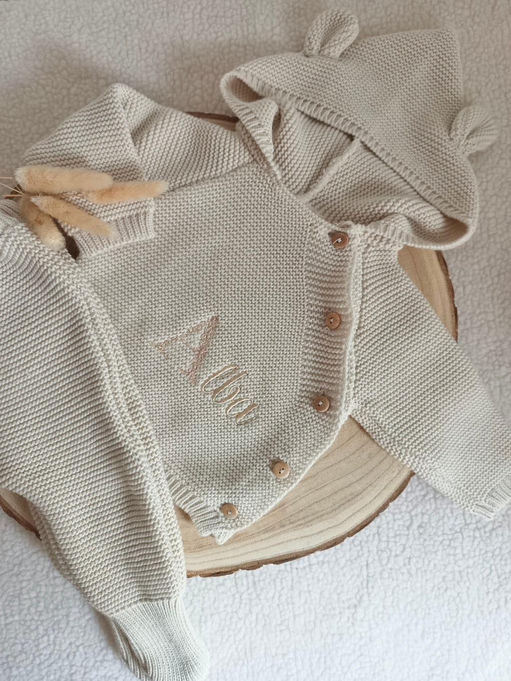 Tenue naissance beige 0/3 mois - avec oreilles de lapin - personnalisable -