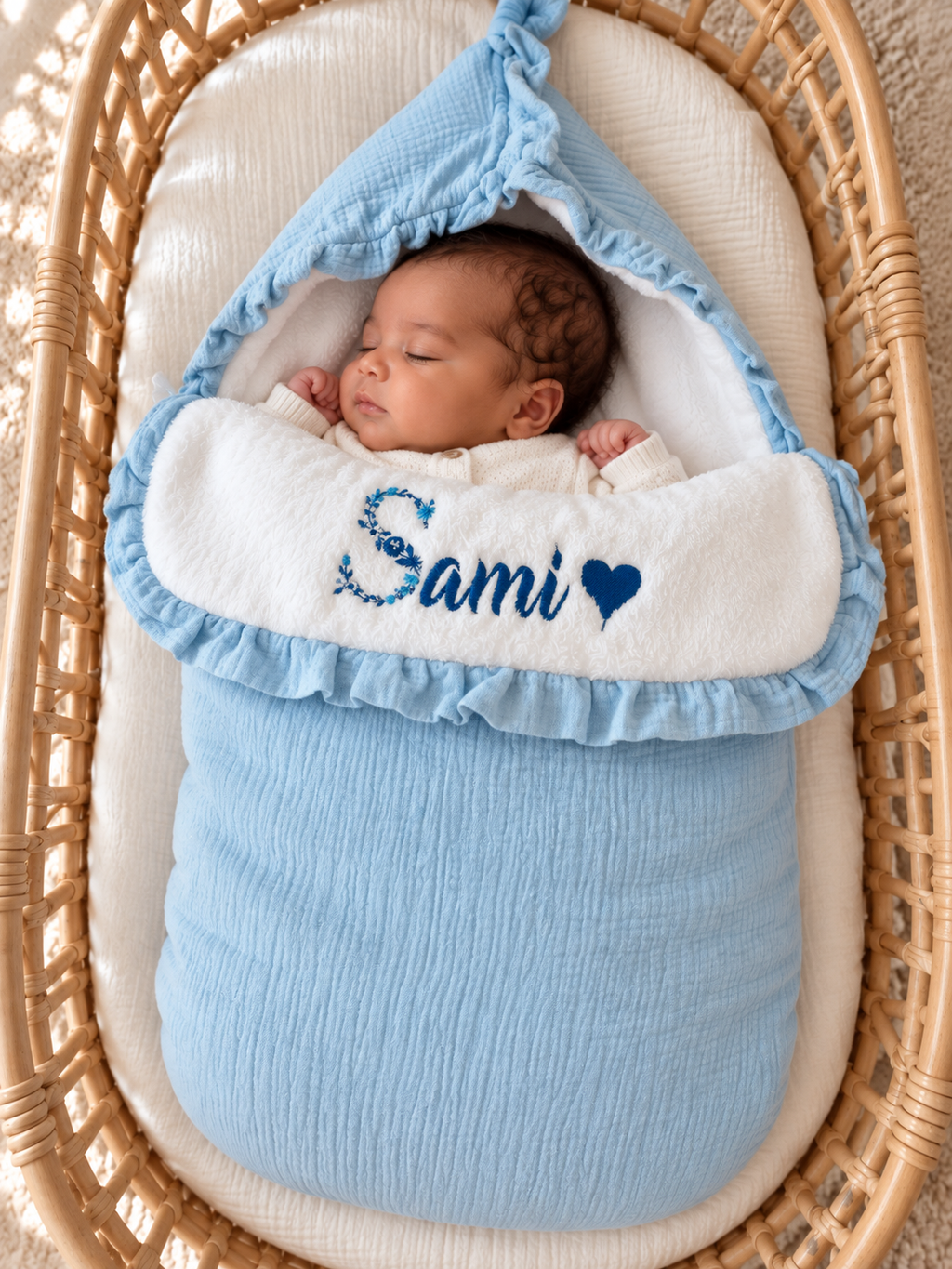 Nid d’ange personnalisé bébé en gaze de coton