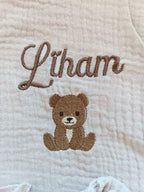 Pyjama naissance personnalisé en gaze de coton – ensemble 3 pièces