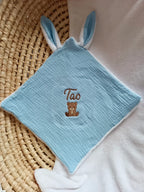 Doudou lange personnalisé bébé en gaze de coton