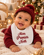 Bavoir bébé brodé – Mon premier Noël 2026