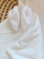 Doudou lange gaze de coton et polaire - blanc - personnalisable -