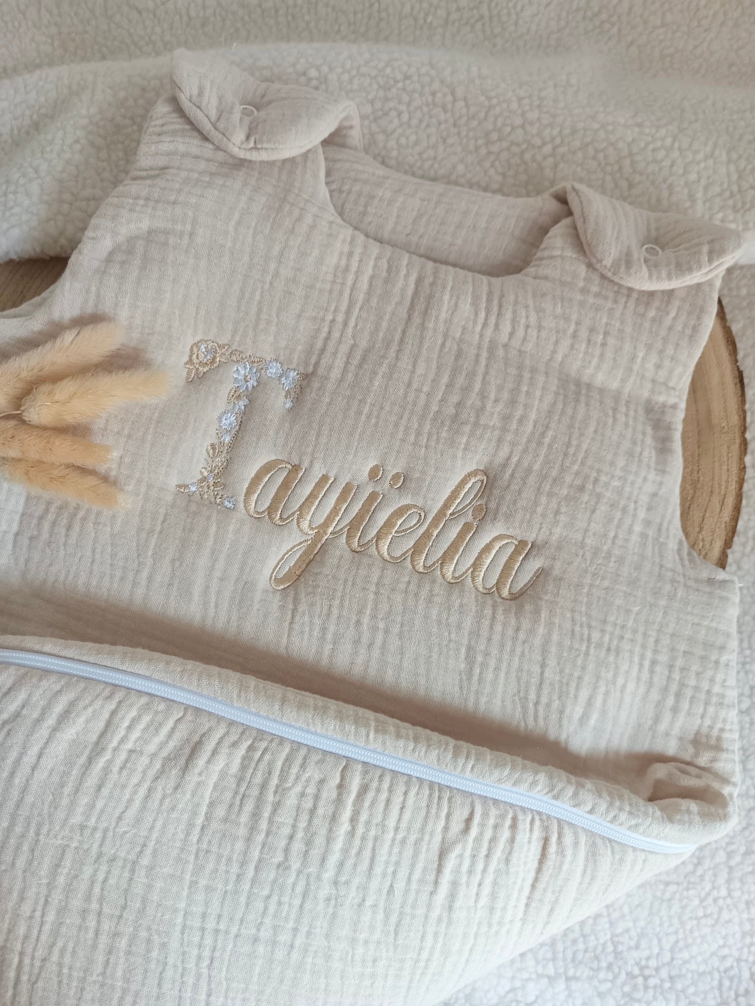 Gigoteuse molletonnée en gaze de coton beige 0/6mois ou 6/24 mois