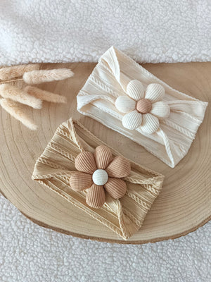 Bandeaux élastiques crème/beige foncé fleurs TU