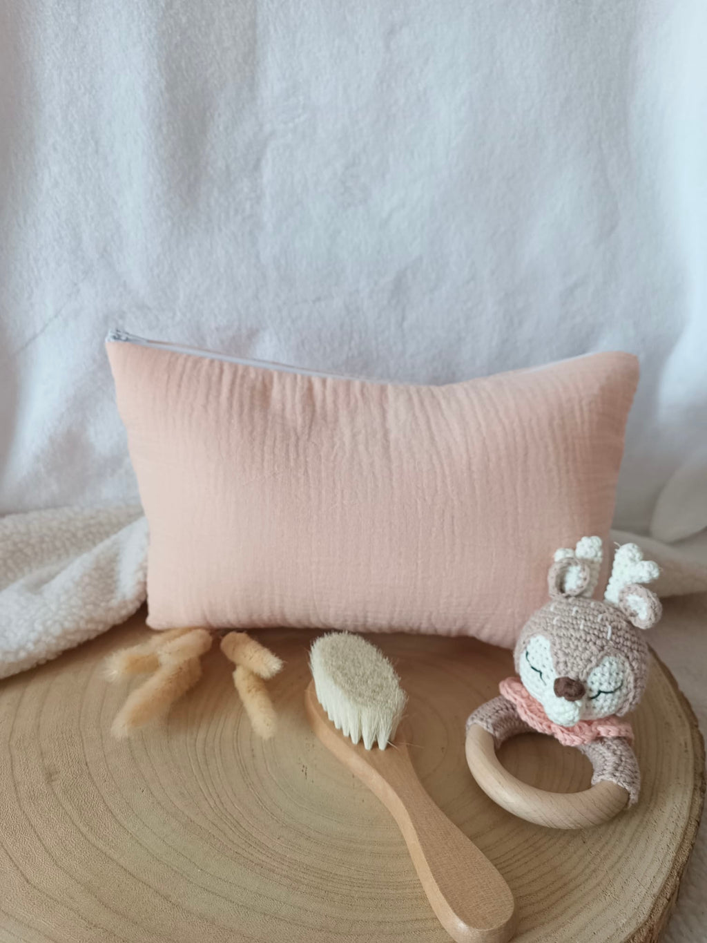 Trousse en gaze de coton abricot - personnalisable -