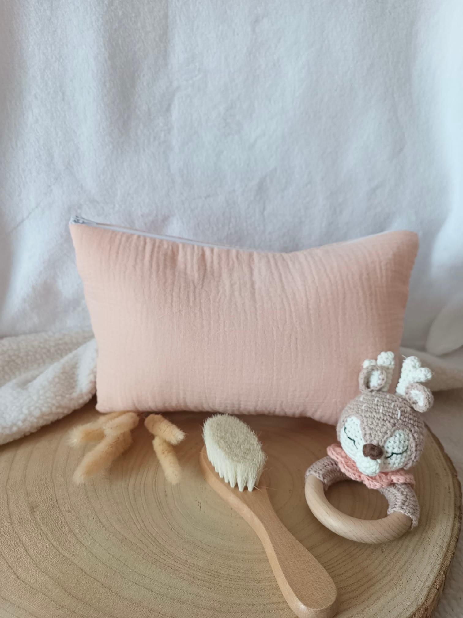 Trousse en gaze de coton abricot - personnalisable -