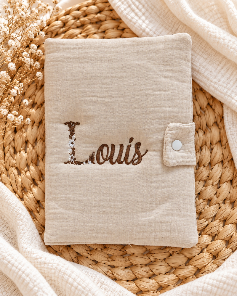 Protège carnet de santé personnalisé bébé en gaze de coton