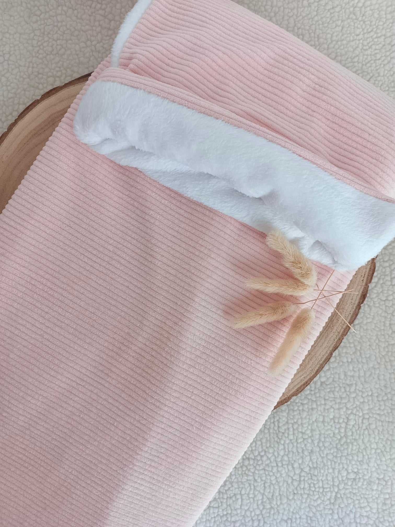 Couverture velours rose et polaire blanc - personnalisable -