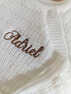 Ensemble naissance maille blanc à boutons blanc 0/3 mois - personnalisable -