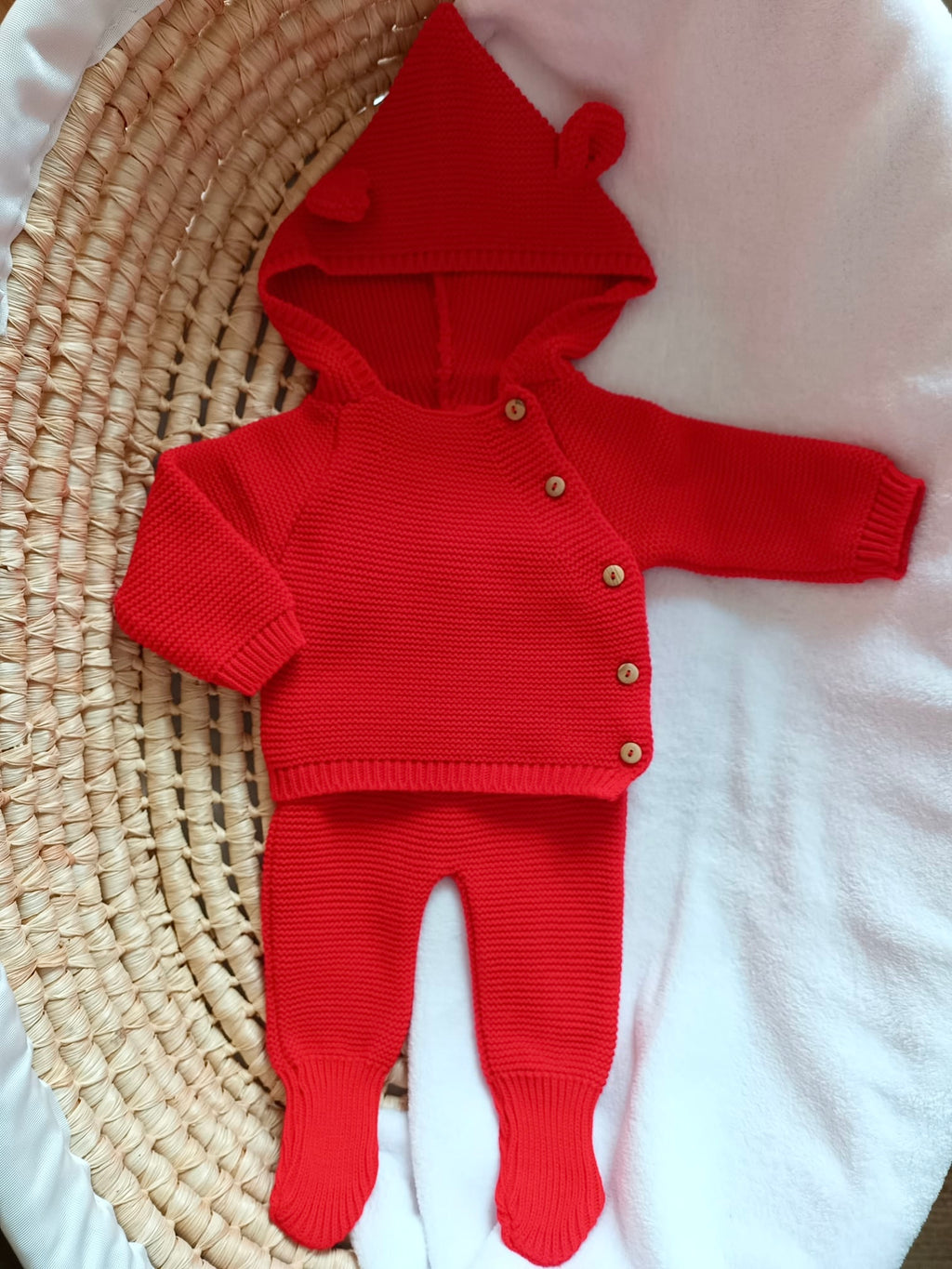 Tenue naissance rouge 0/3 mois -  oreilles ours - personnalisable -