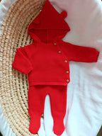 Tenue naissance rouge 0/3 mois -  oreilles ours - personnalisable -