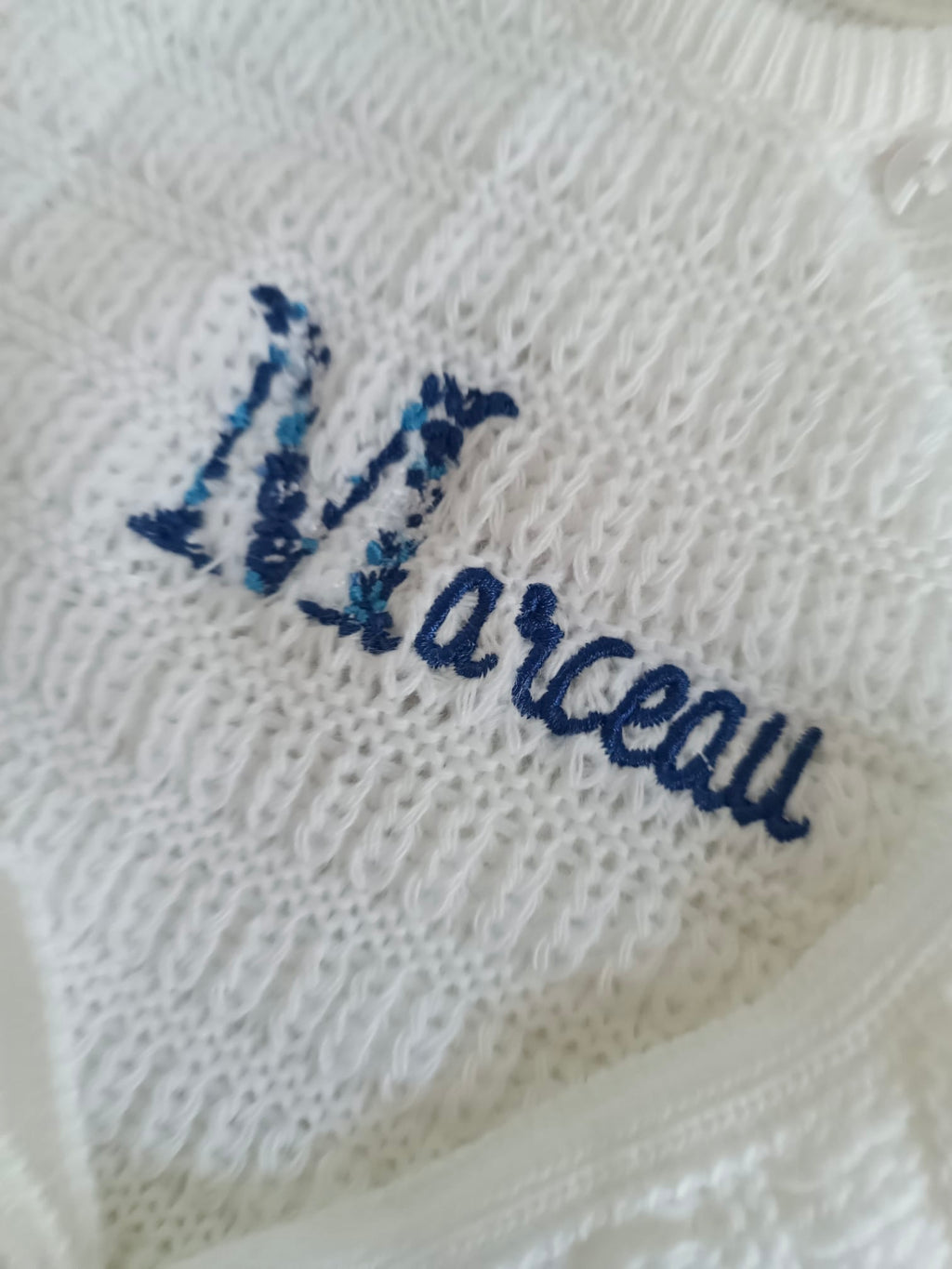 Ensemble naissance maille blanc à boutons blanc 0/3 mois - personnalisable -