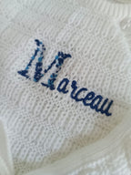 Ensemble naissance maille blanc à boutons blanc 0/3 mois - personnalisable -