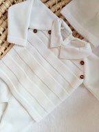 Ensemble complet blanc avec boutons style bois 0/3 mois