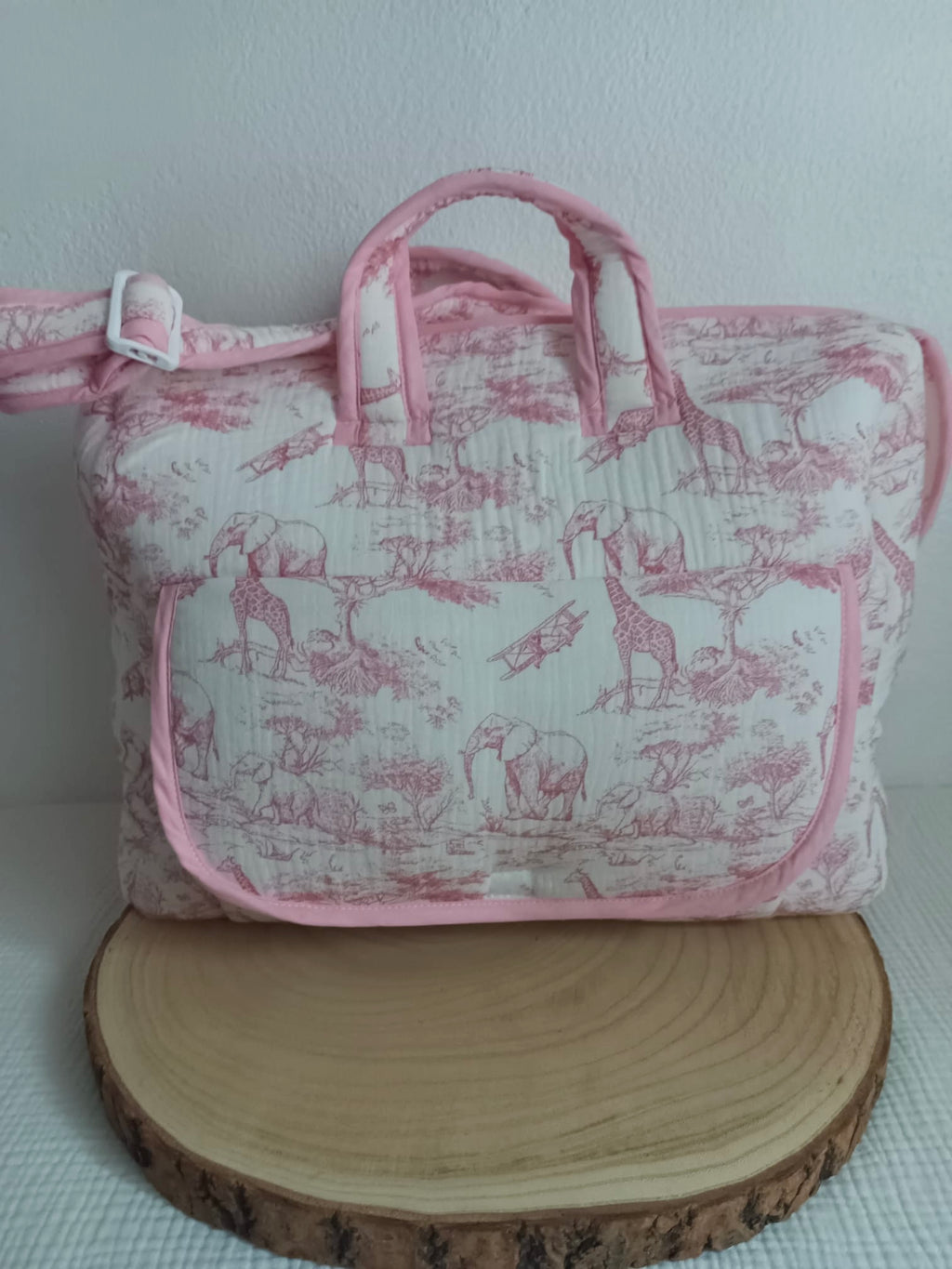 Sac à langer en gaze de coton safari tons rose/fushia - personnalisable -