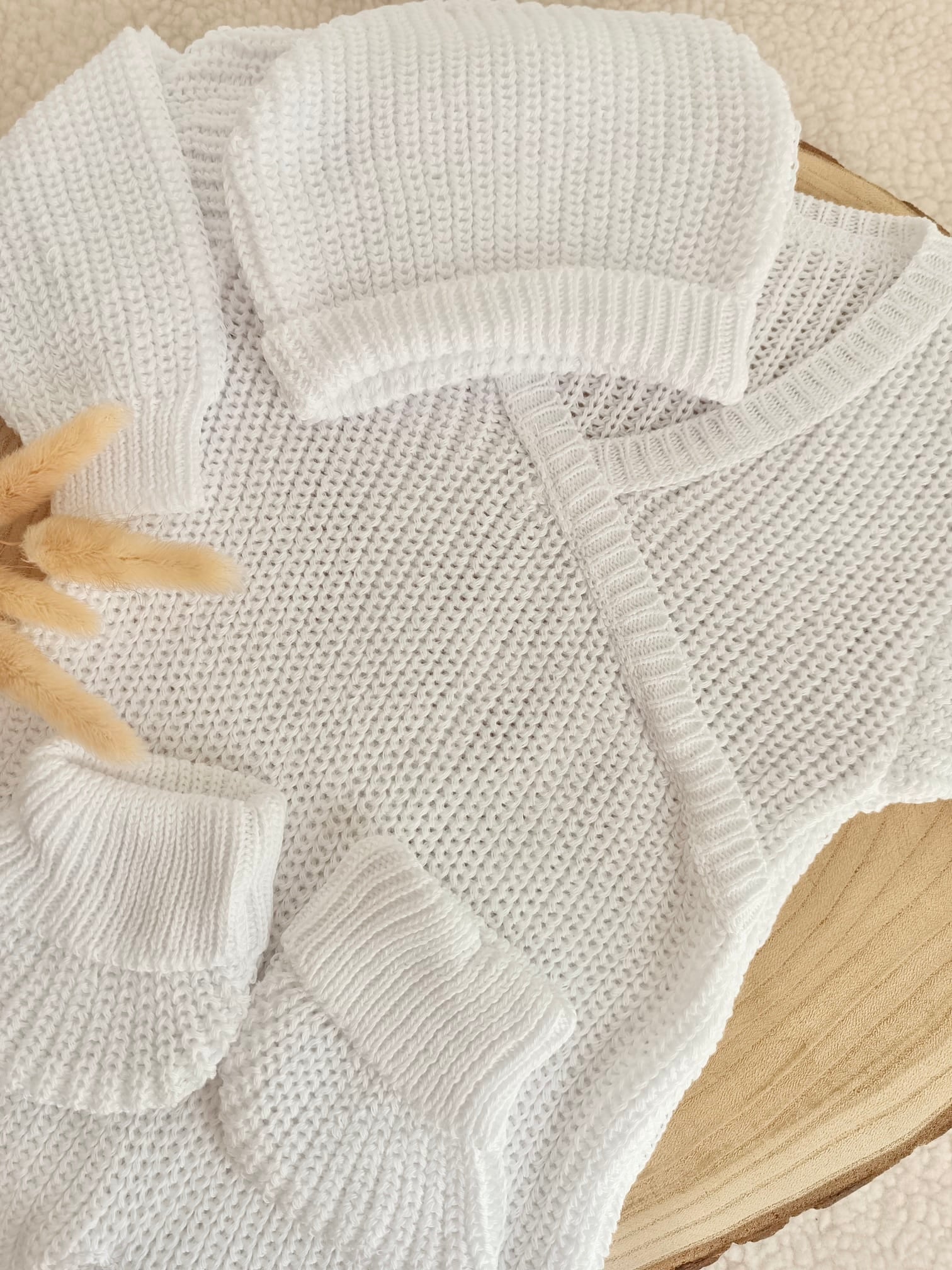 Combinaison maille blanc, croisé, 0/3 mois, 3 pièces - personnalisable - 100% coton