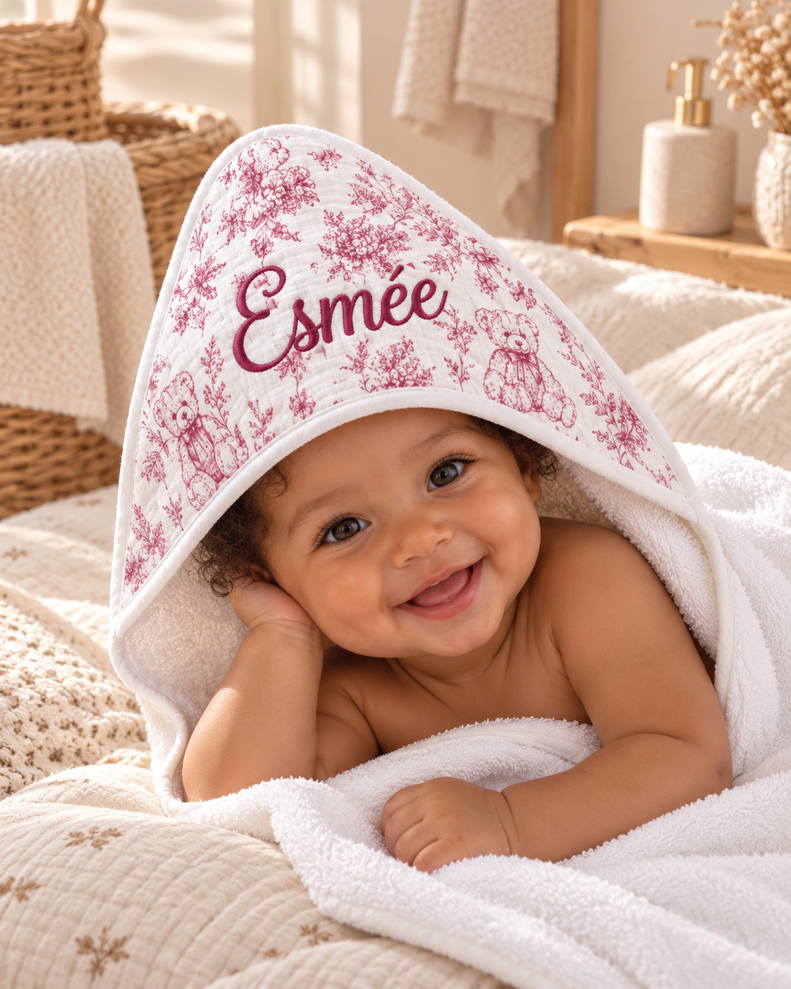 Cape de bain personnalisée bébé en gaze de coton – Rêve d’Ourson