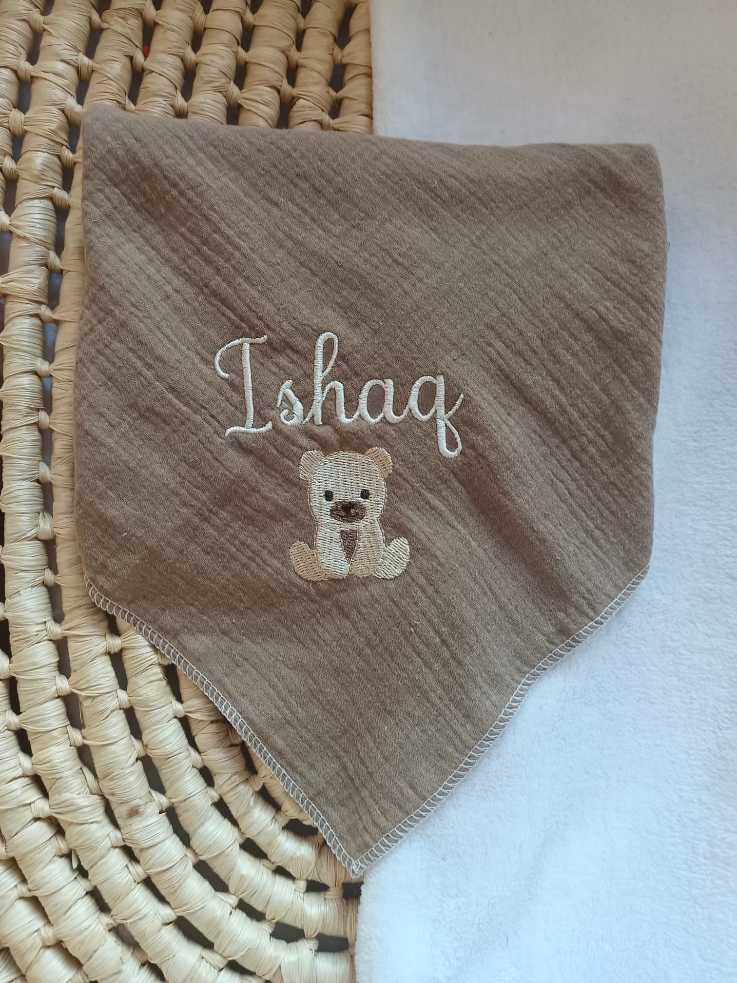 Lange en gaze de coton marron 60*60 personnalisable