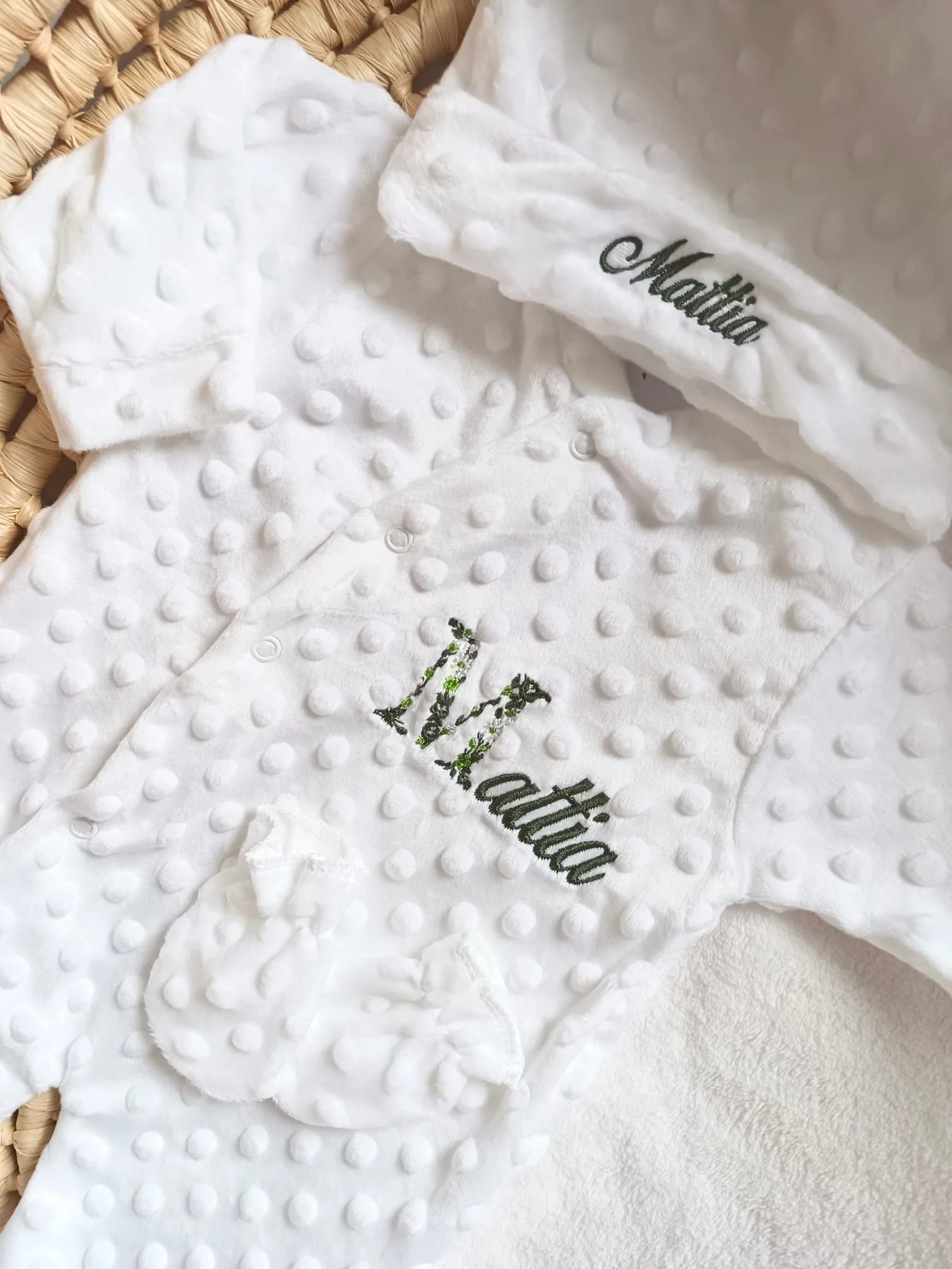 Pyjama naissance personnalisé minky – ensemble 3 pièces bébé