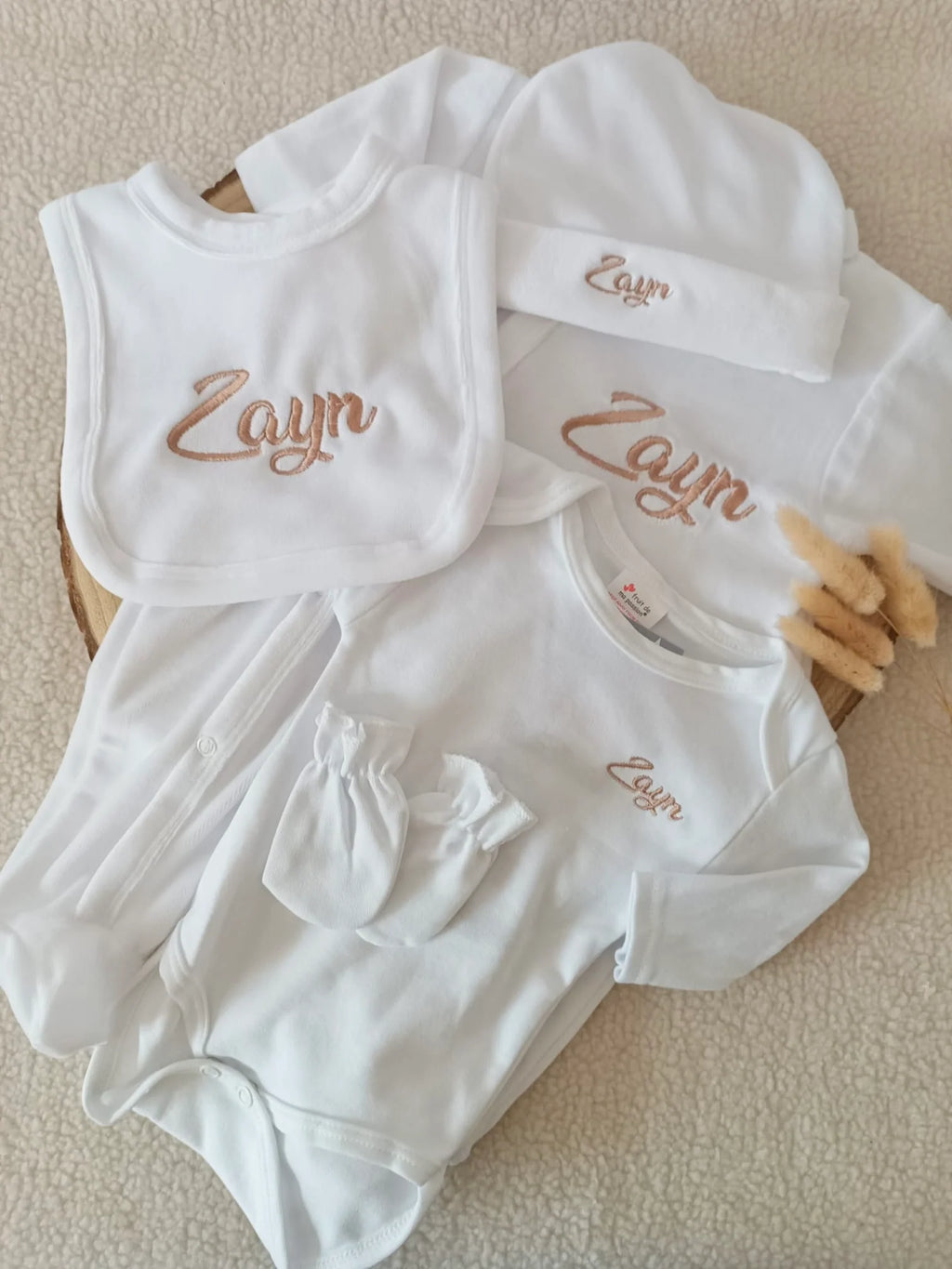 Pyjama naissance personnalisé velours – ensemble 5 pièces bébé