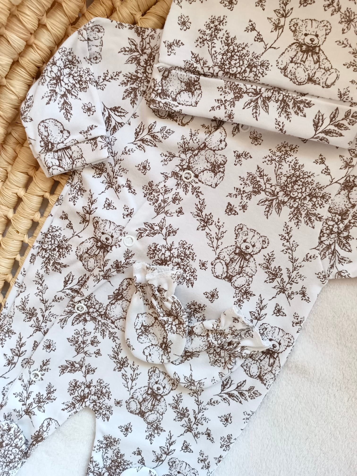 Pyjama naissance personnalisé bébé – 3 pièces, 100 % coton, Rêve d’Ourson