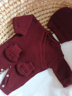 Combinaison maille bordeaux, croisé, 0/3 mois, 3 pièces - personnalisable -