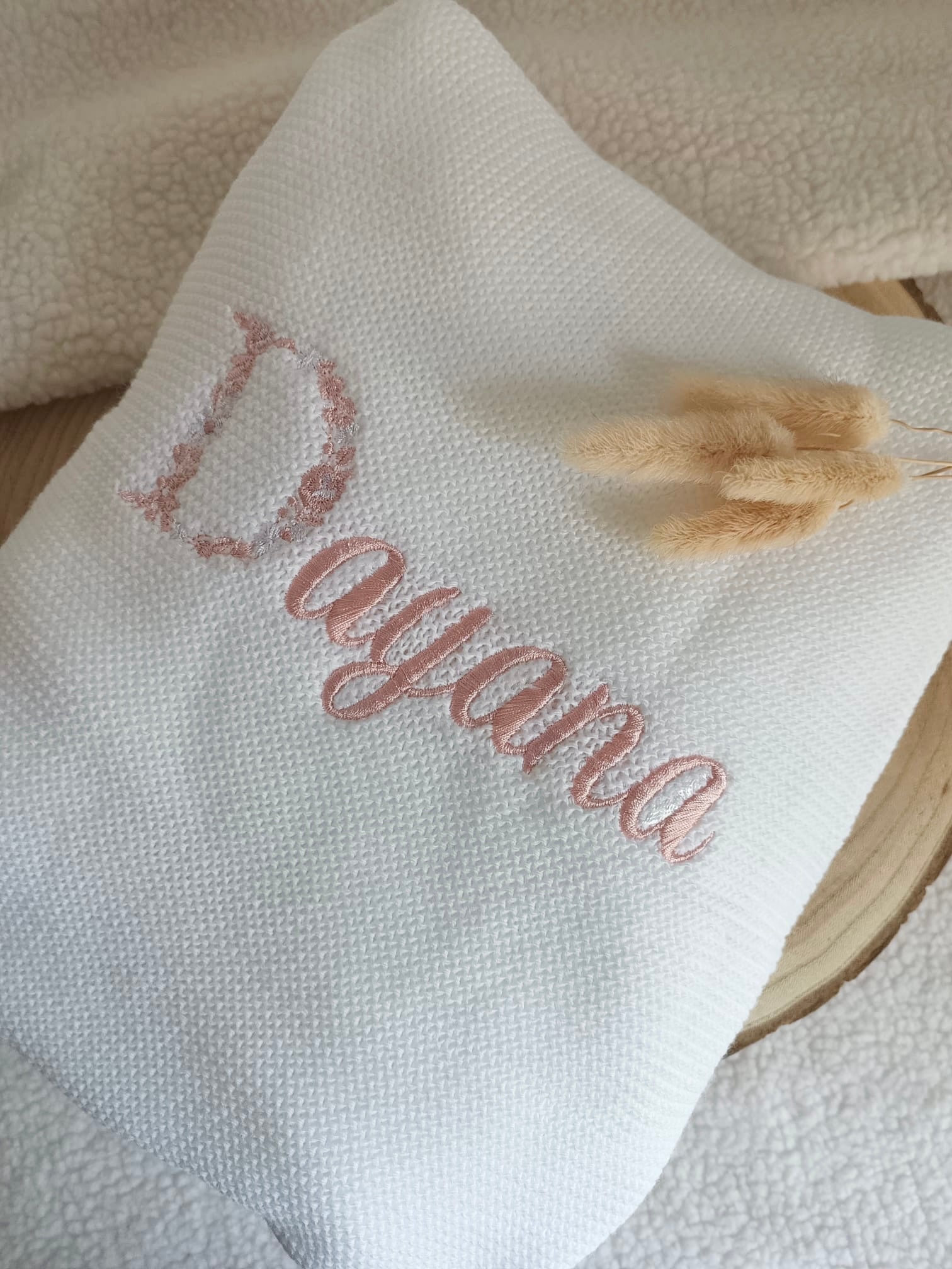 Couverture en maille blanc - personnalisable -