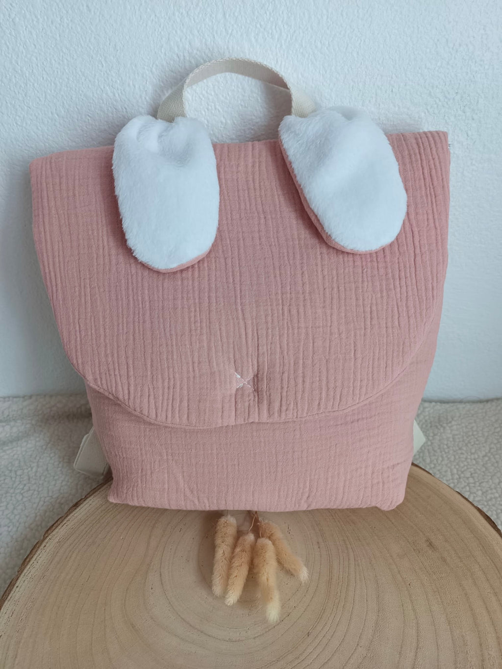 Sac à dos en gaze de coton terracotta avec oreilles blanche - personnalisable -