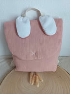 Sac à dos en gaze de coton terracotta avec oreilles blanche - personnalisable -