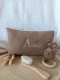 Trousse en gaze de coton marron - personnalisable -