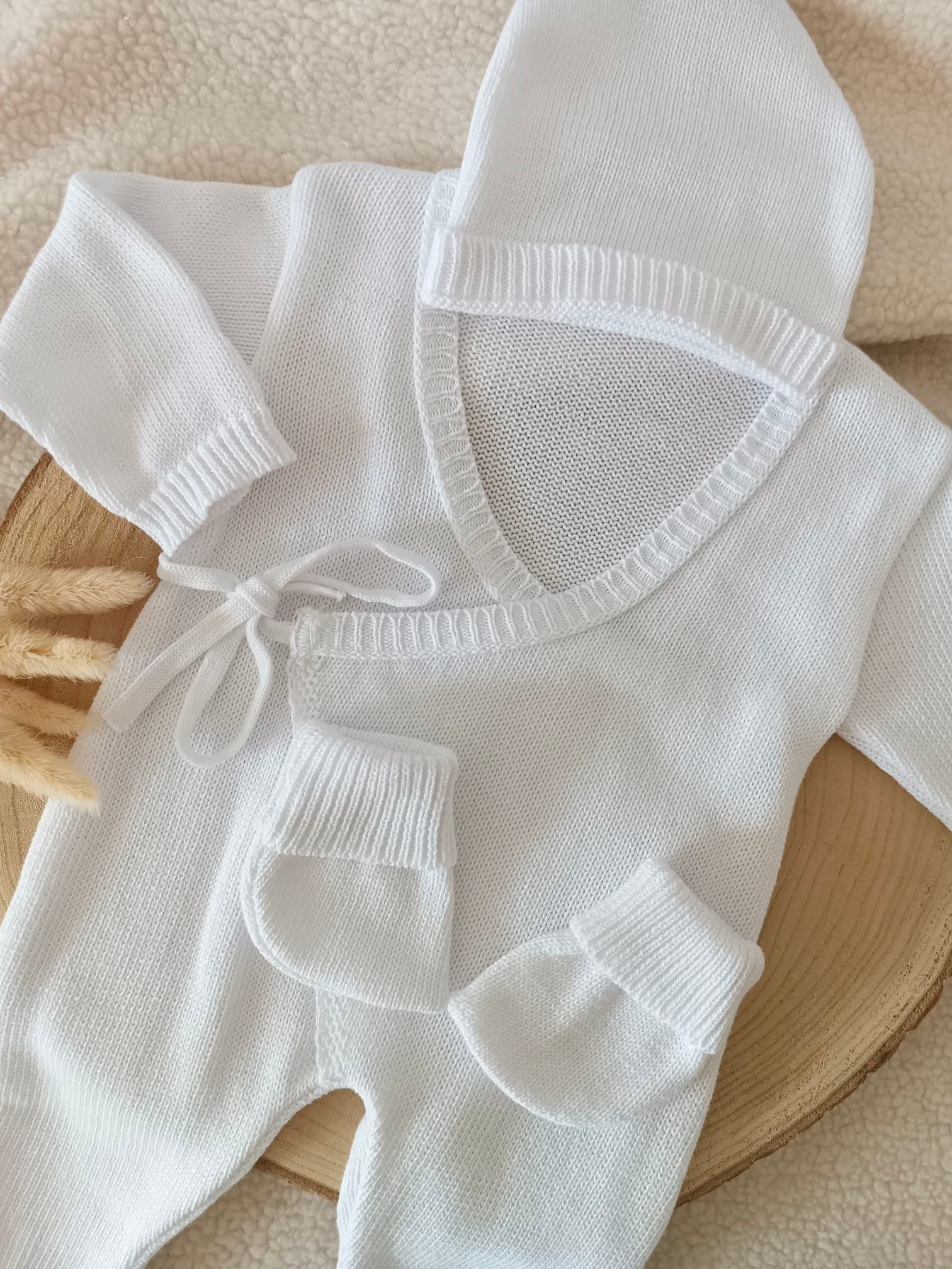 Combinaison blanche 100% coton, 3 pièces, 0/3 mois - personnalisable -