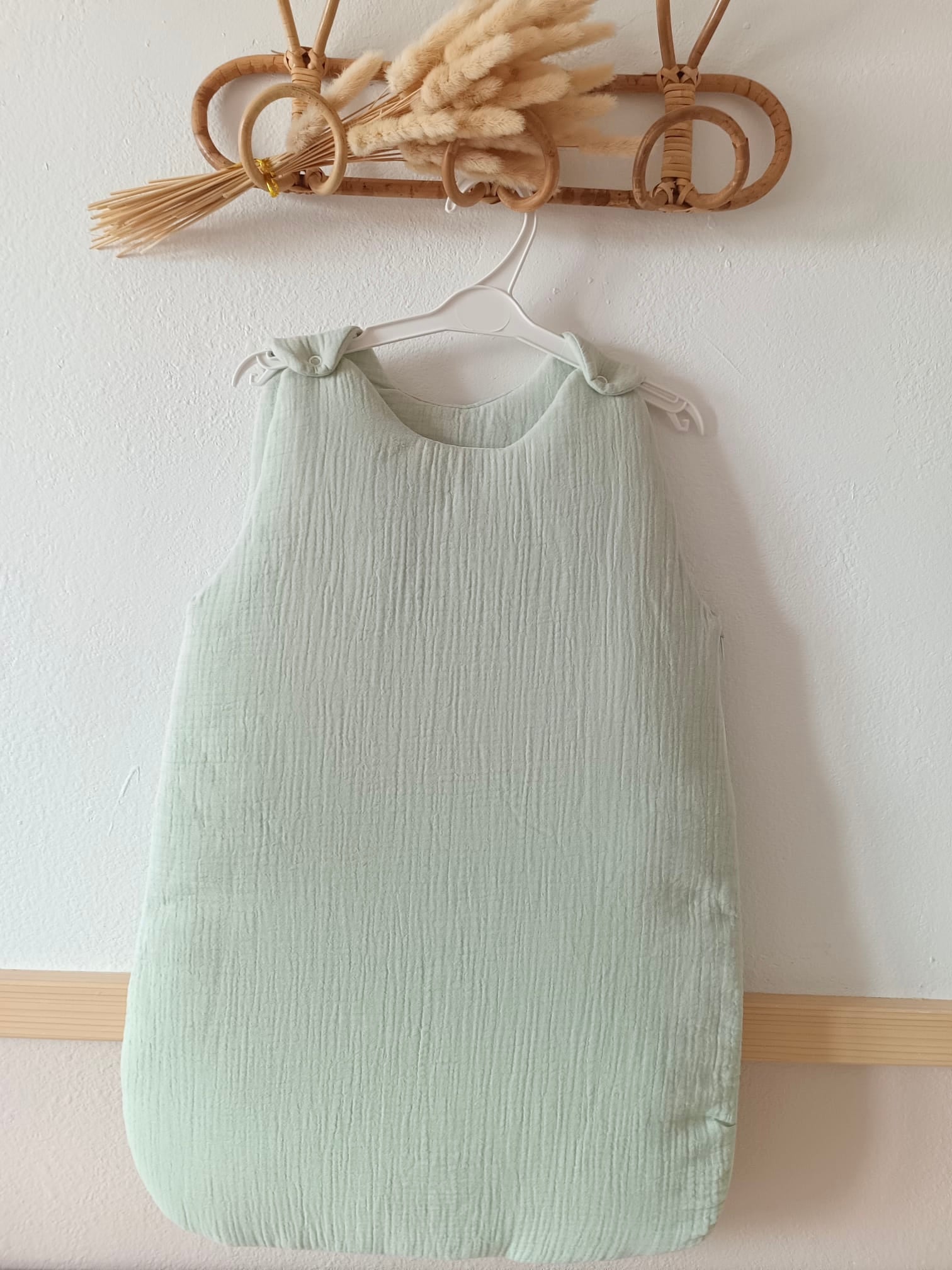 Gigoteuse molletonée en gaze de coton vert sauge