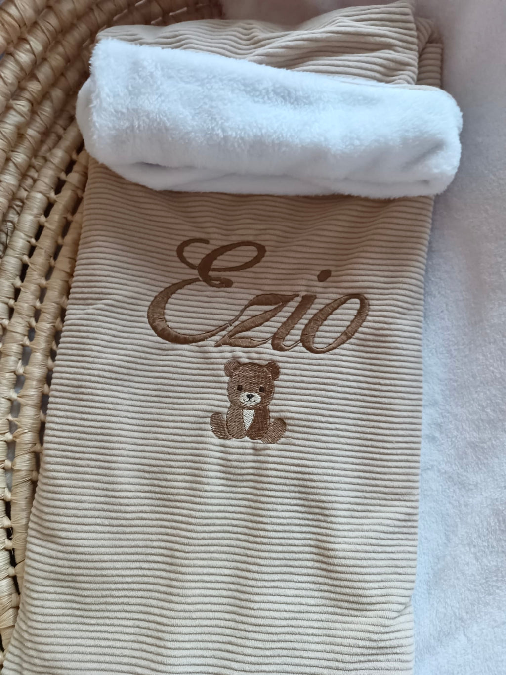 Couverture velours beige et polaire blanc - personnalisable -