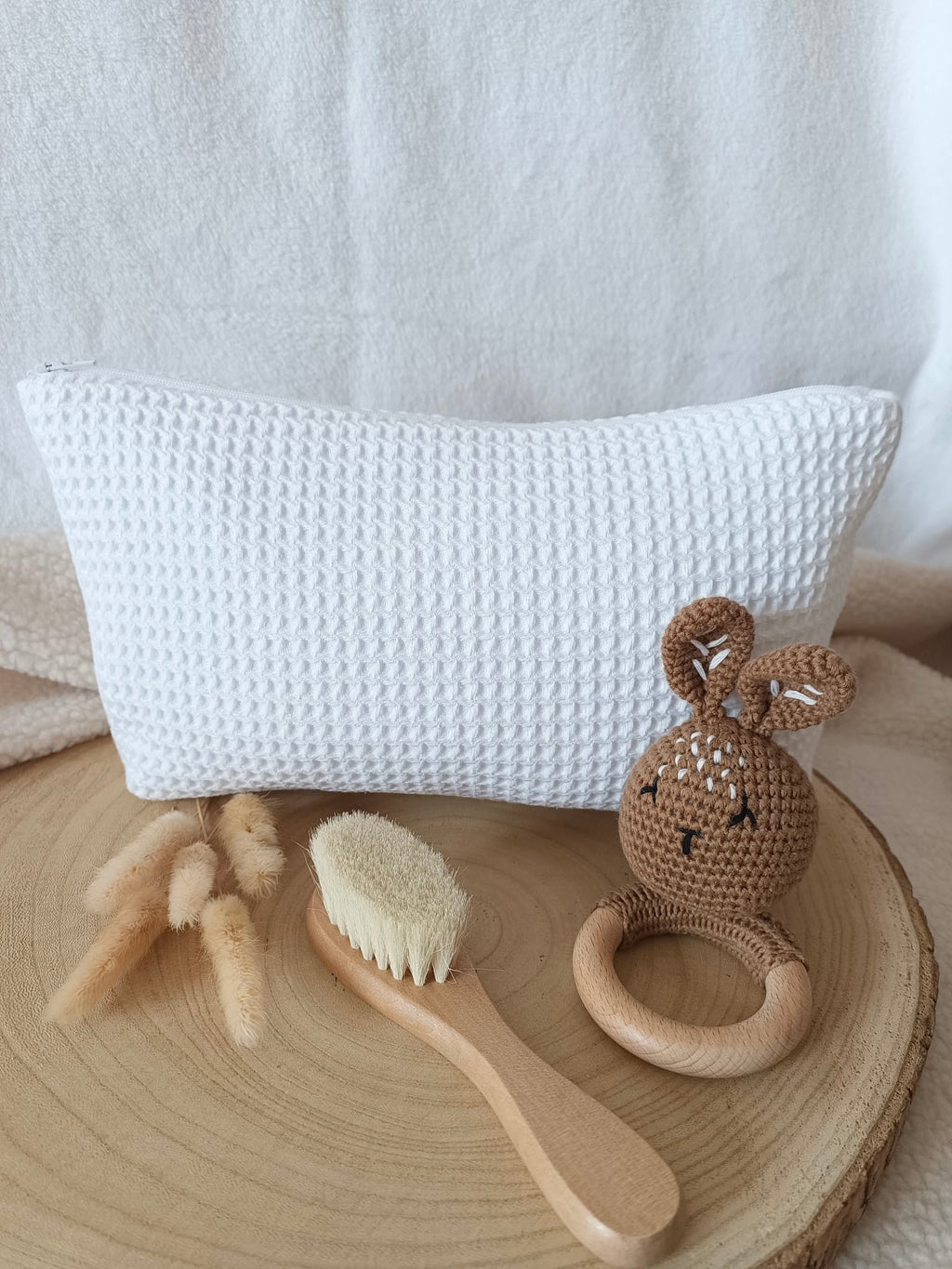 Trousse en nid d’abeille blanc - personnalisable -
