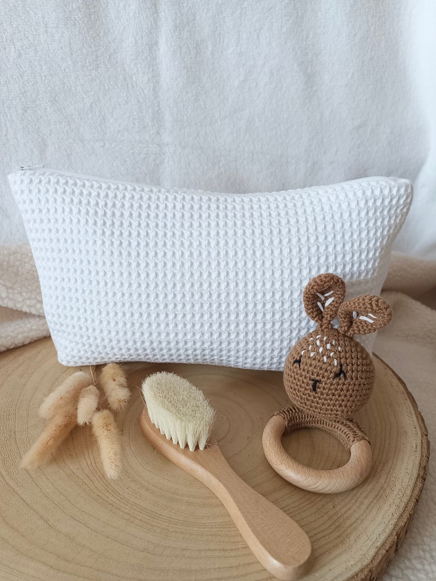 Trousse en nid d’abeille blanc - personnalisable -