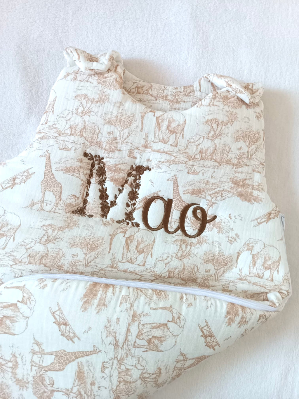 Gigoteuse molletonée en gaze de coton safari tons beige - personnalisable -