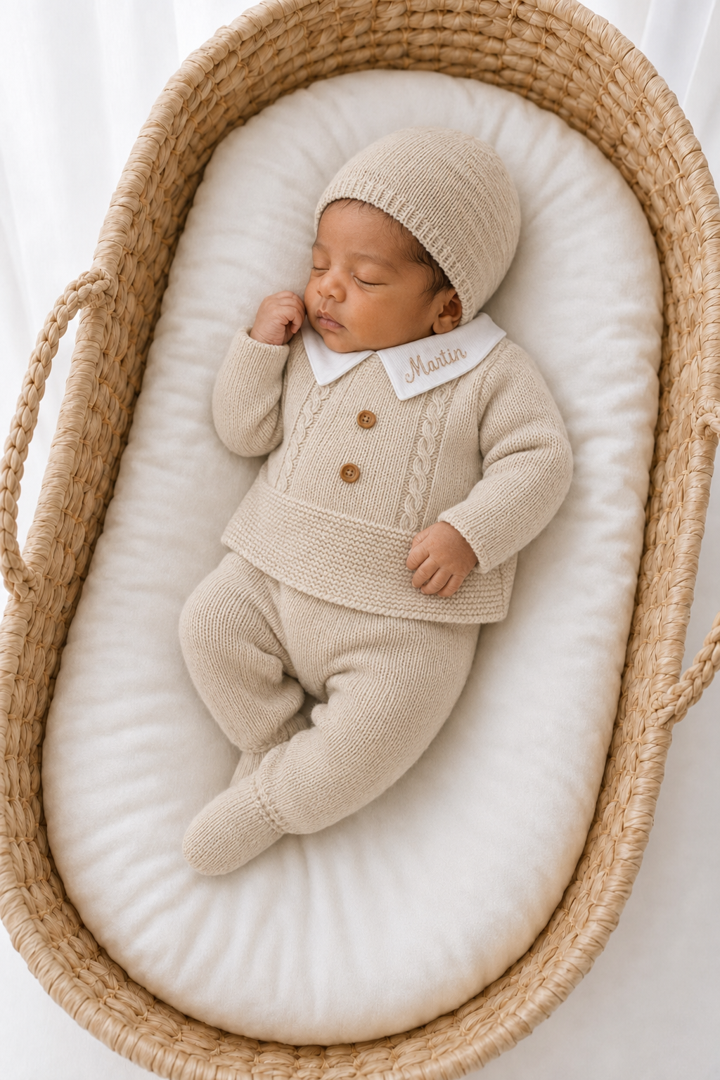 Ensemble naissance en maille personnalisé - Charme