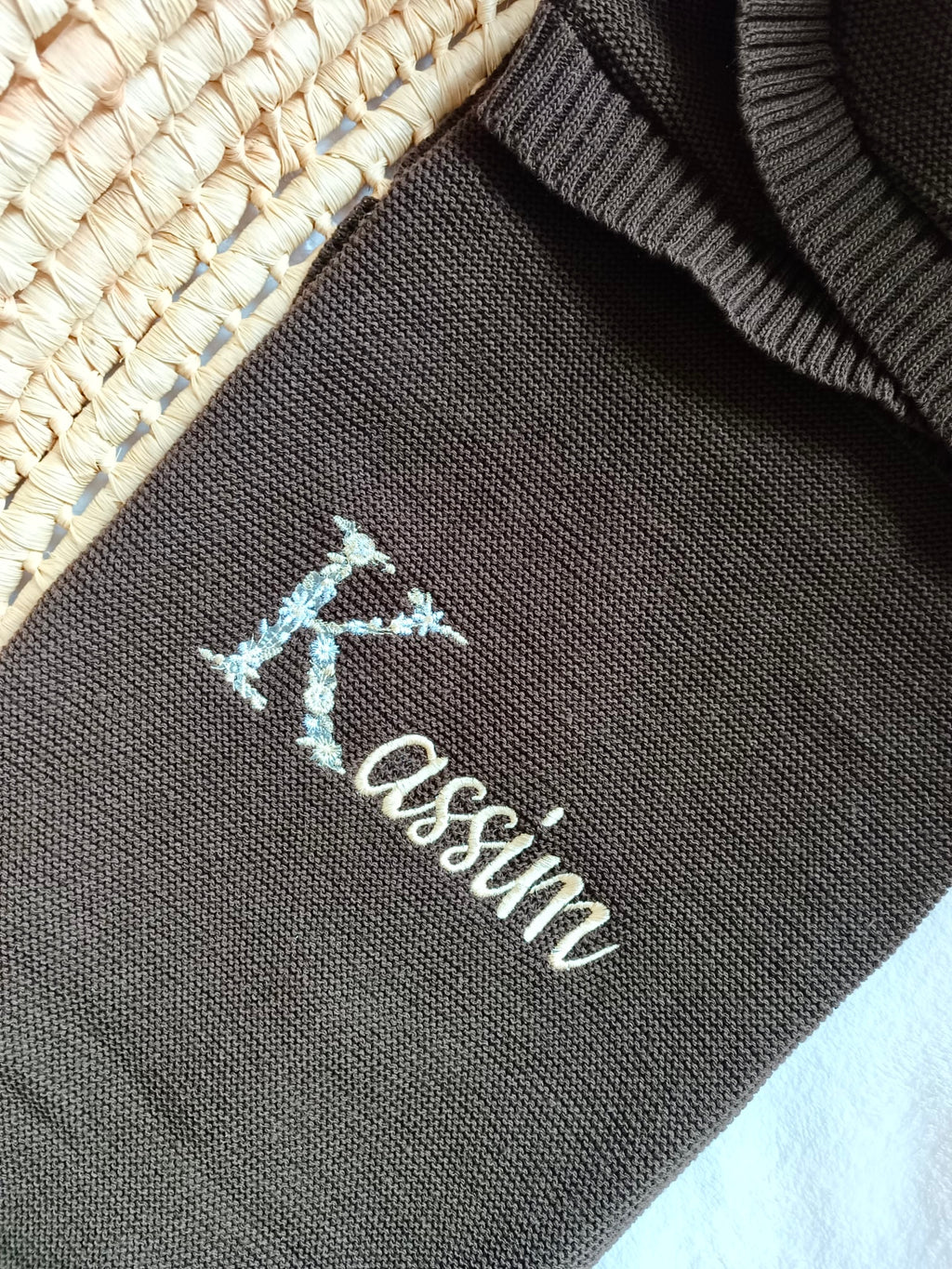 Couverture en maille marron - personnalisable -