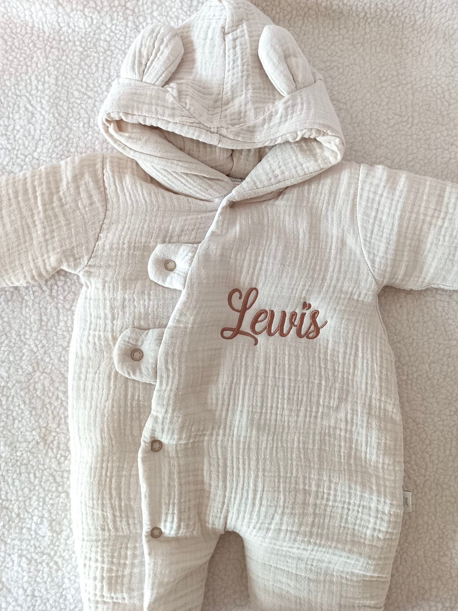 Combinaison pilote en gaze de coton beige avec oreilles - personnalisable - plusieurs tailles -