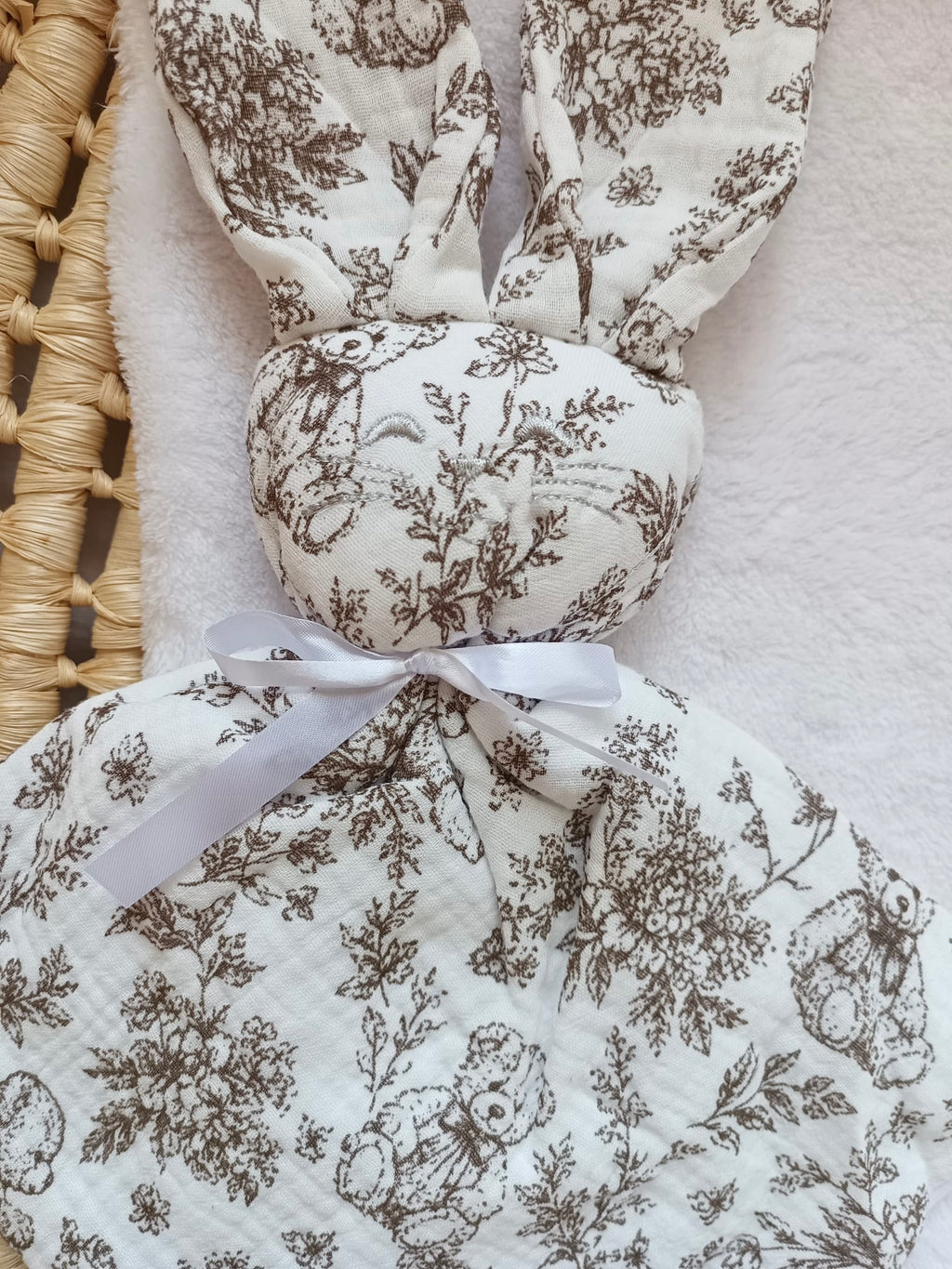 Doudou lapin bébé personnalisé en gaze de coton - Rêve d'Ourson