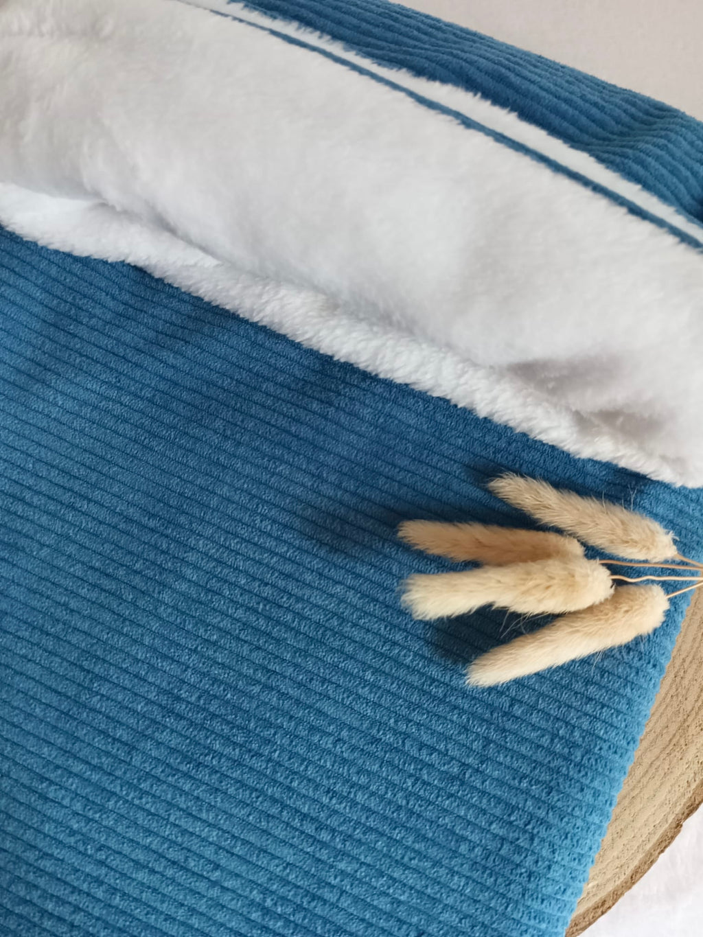 Couverture velours bleu marine et polaire blanc - personnalisable -