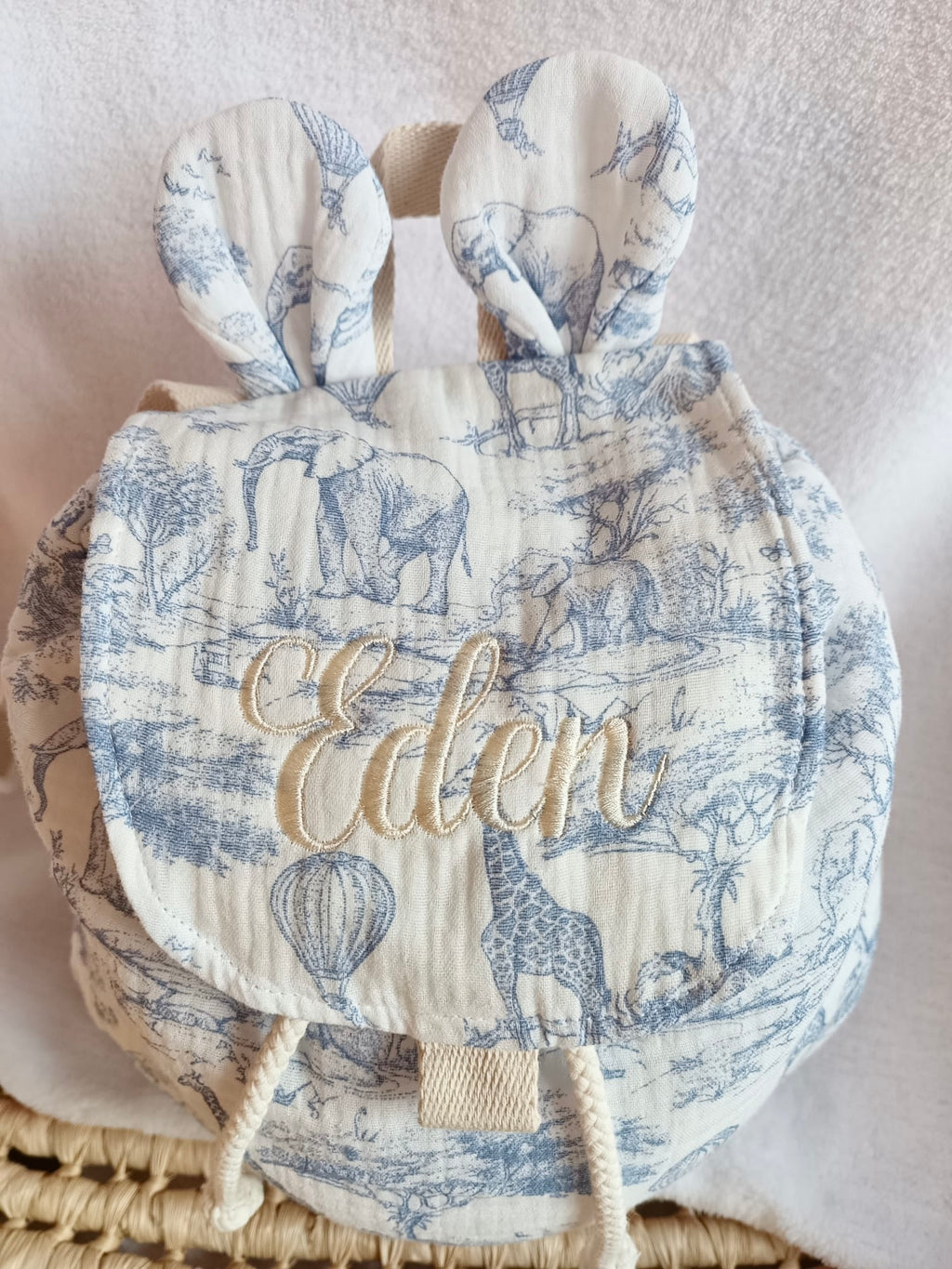 Sac à dos en gaze de coton safari tons bleuté - personnalisable -