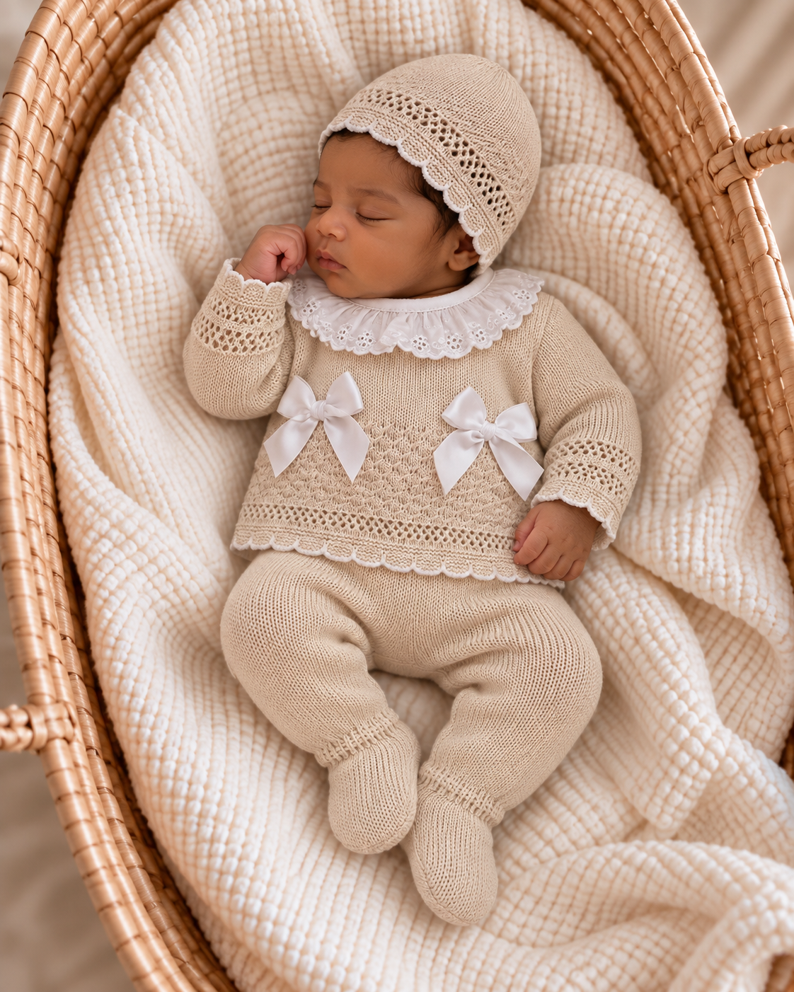 Ensemble naissance en maille personnalisé - Douce Romance