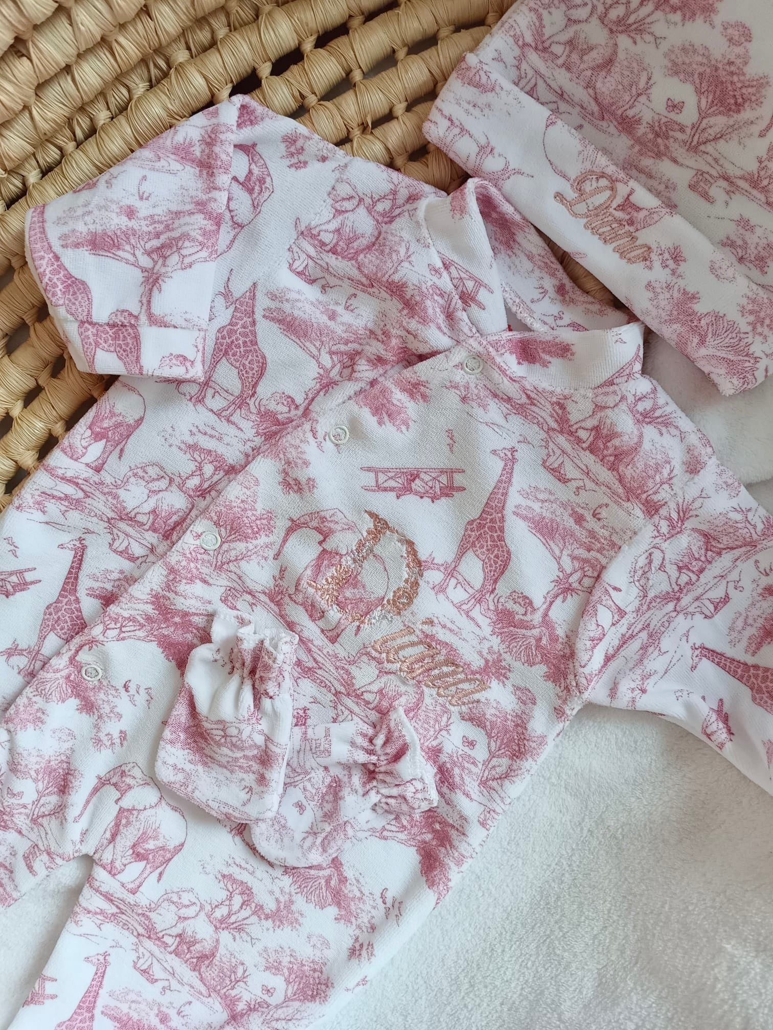 Dors bien velours tons safari rose/fushia, 3 pièces