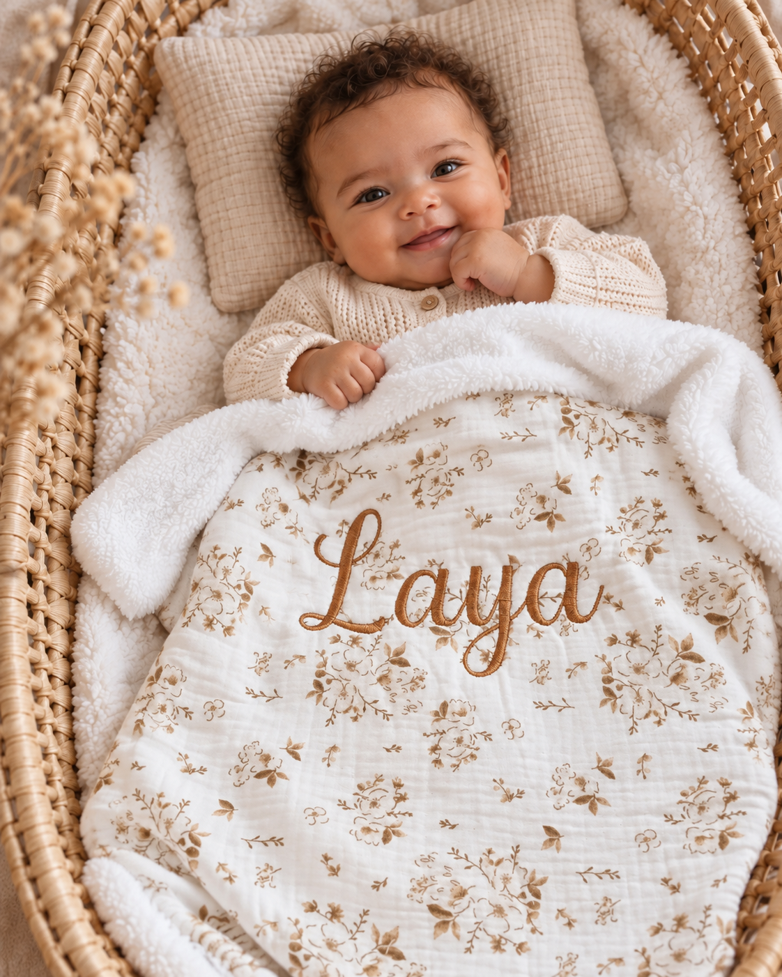 Couverture personnalisée bébé – Fleurs de Coton