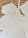 Ensemble complet naissance blanc 0/3 mois avec noeud satiné blanc